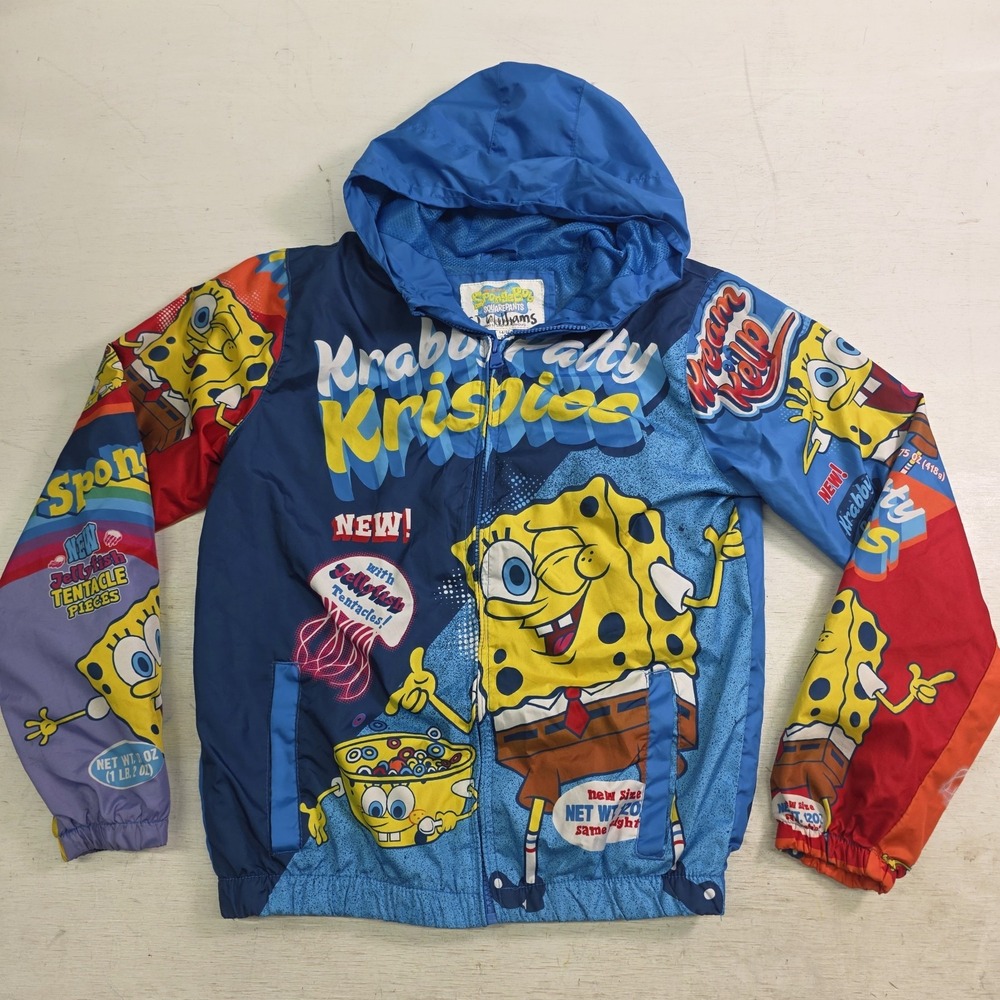 Nickelodeon AOP Spongebob Cartoon Graphic Windbreaker Jacket Youth Kids L‎ 14/16
